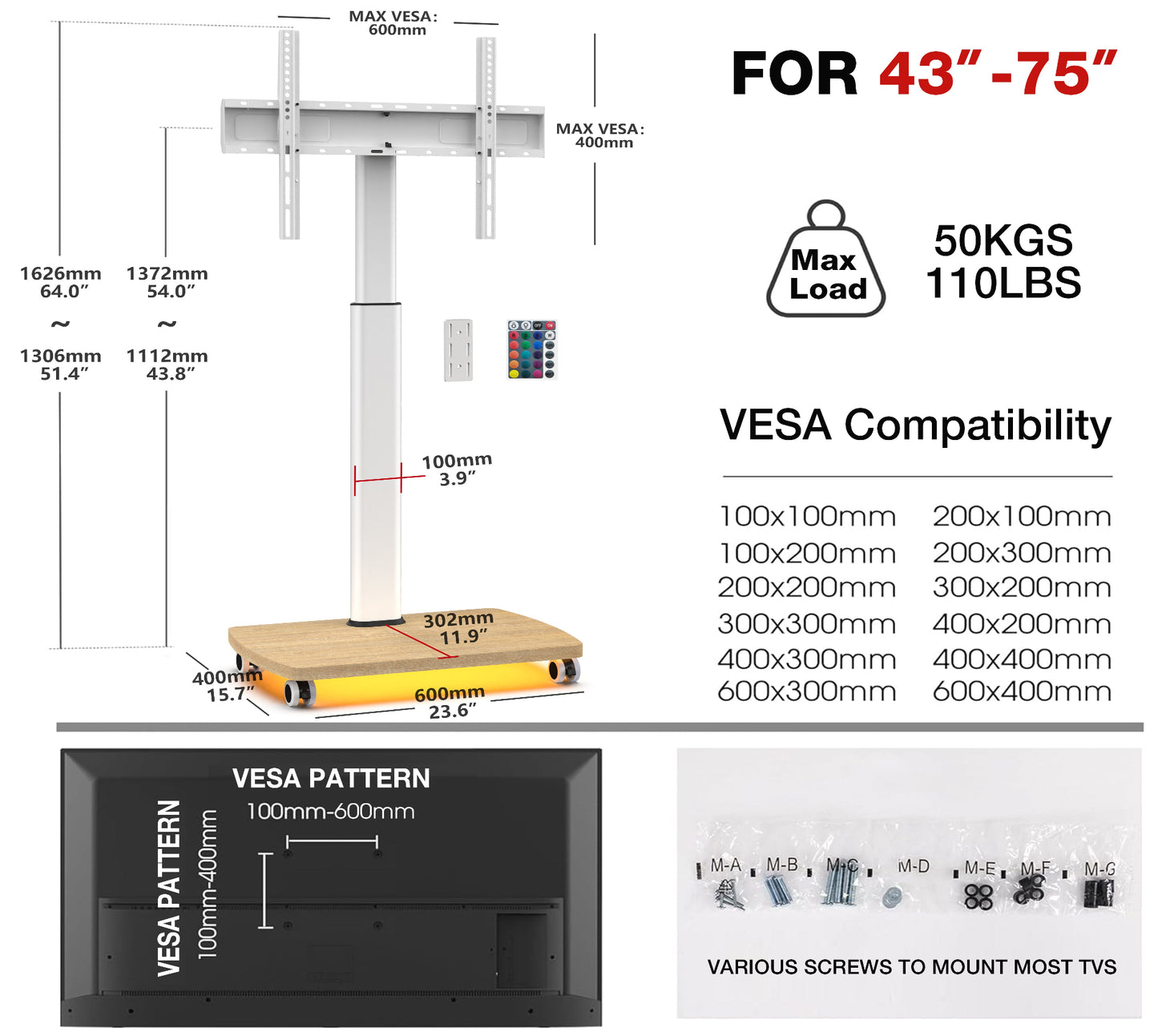 CE FT75 Mobile TV Stand with LED light