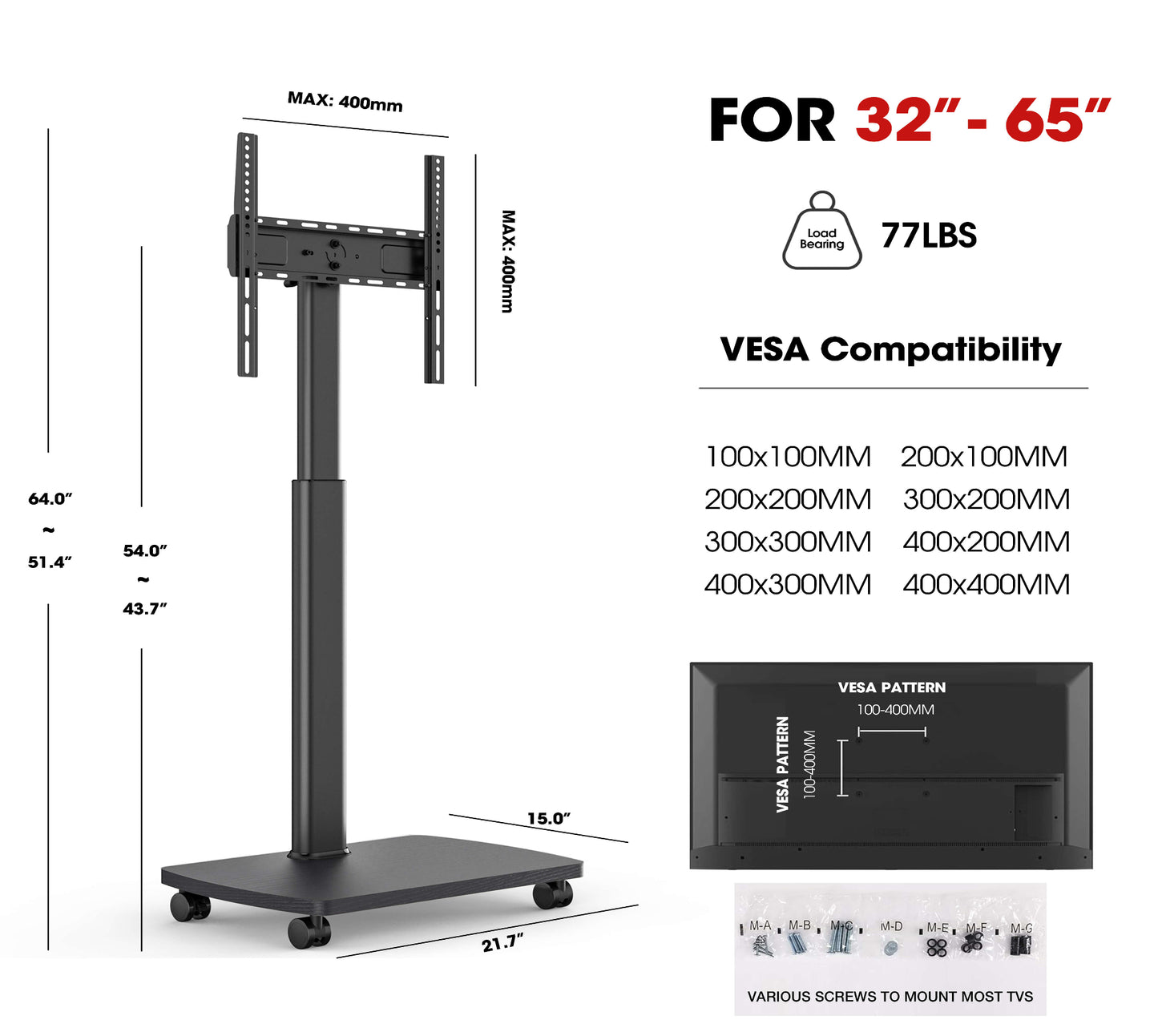 CE FT65 Portrait to Landscape Rolling TV Stand