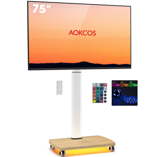C Sires Mobile TV Stand with Wood Base 43-75 with light bar