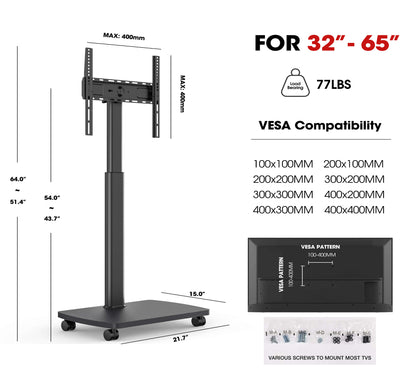 CE FT65 Portrait to Landscape Rolling TV Stand